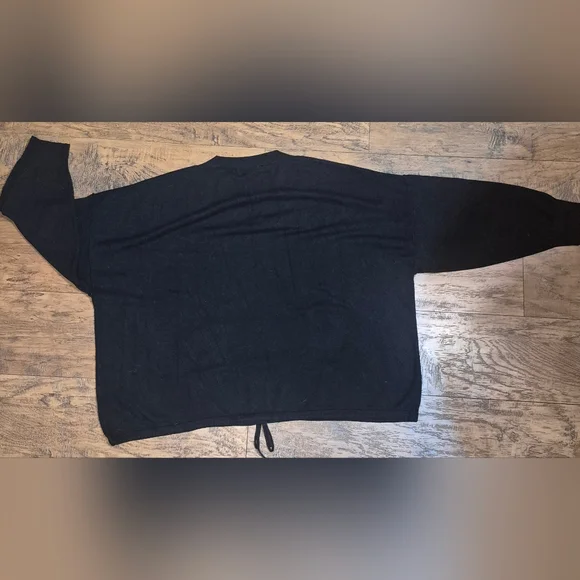 Black Knit Pull Over Sweater Drawstring Front Pocket 3/4 Sleeve Crew Neck Plus 3 - Picture 11 of 11